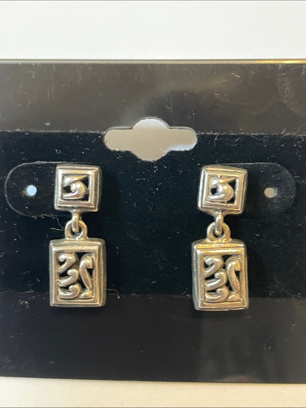 Sterling Silver Rectangular Drop Earrings Scroll Design